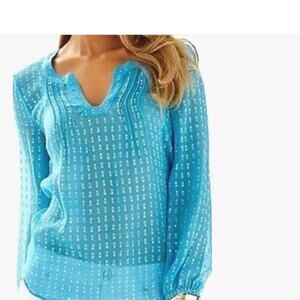 Lilly Pulitzer Sz S Silk COLBY Iris Blue with Metallic Accents Top